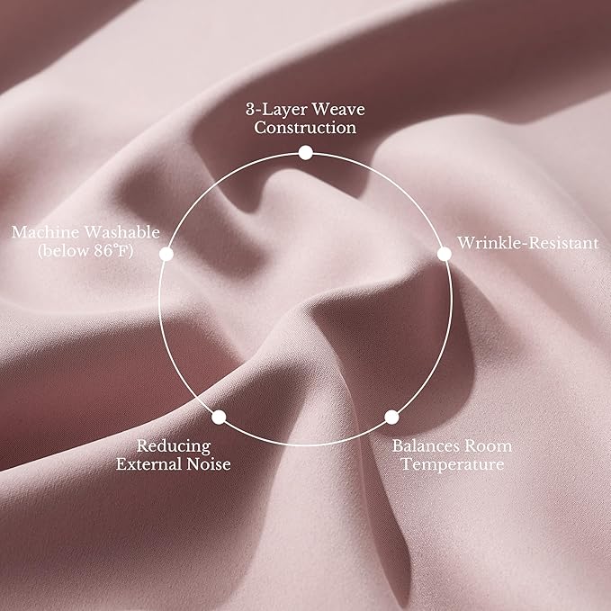 NICETOWN 100% Blackout Window Curtain Panels 84" Long, Blush Pink, 2 Pieces, 52 inches Wide Each Panel, Heat and Cold Blocking Drapes with Black Liner for Nursery, Thermal Insulated Draperies