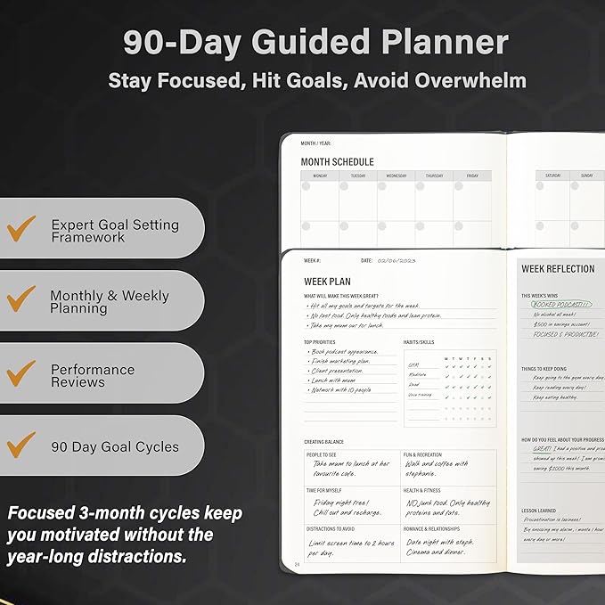 90 Day Undated Productivity Planner (A5) – Guided Goal Setting System with Daily, Weekly & Monthly Layouts, Structured Focus Framework for Work, Study & Personal Growth – MindPanda Balance
