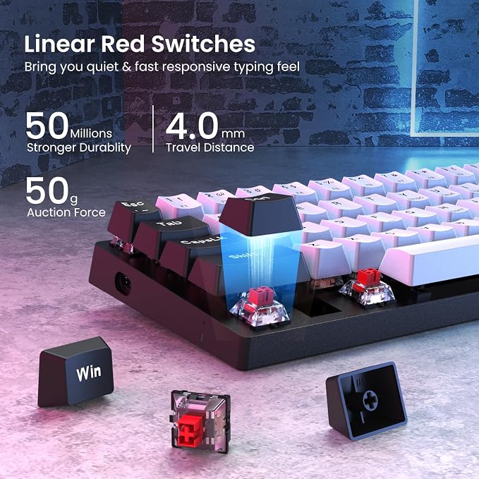 Portable 60% Mechanical Gaming Keyboard,Wired ErgonomicKeyboard with Red Switches,18 LED Backlit Keyboard,61 Keys Ultra-Compact Mini OfficeKeyboard for PC/Mac/Xbox,Easy to Carry On Trip-Black/White