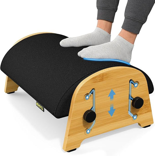 Ergonomic Foot Rest Under Desk at Work, Bamboo Wood Adjustable Foot Stool Under Desk with 6 Positions, Office Footrests with Memory Foam, Leg Rest Used for Car, Home, PC Gaming Accessories