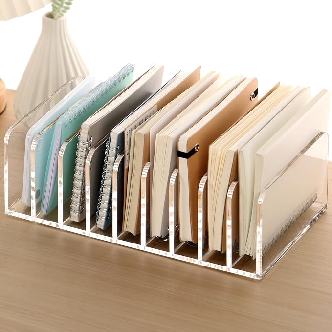 SANRUI Clear Desk Mail Organizer, 9 Slot Acrylic Office Document Sorter | File Storage Holders, Multifunction Letter Folder Racks Holders for Office,Home, School Desktop Organization