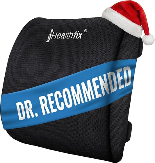 Healthfix® Ergonomic Lumbar Support Pillow – Expertly Designed in Germany – Improves Posture & Relieves Back Pain – Memory Foam Back Cushion for Office Chair & Couch - Firm (185-300 lbs)