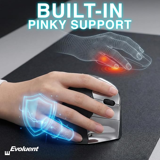 Evoluent – The World's Original Vertical Mouse – VMC Classic Wireless USB/Bluetooth Ergonomic Mouse Right Hand M-L, Sculpted Comfort, 4 Speeds, Non-Programmable Copy & Paste Buttons