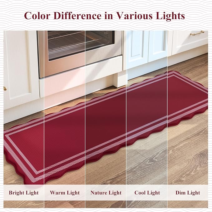 KIMODE Anti Fatigue Kitchen Mats, Christmas Decor Red Kitchen Runner Rugs | Padded Kitchen Mat for Floor,Comfort Standing Desk Mat,Cushioned Kitchen Mats for Floor Laundry Office Bath Sink Dormitory