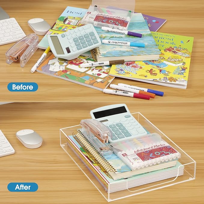 MaxGear Acrylic Letter Tray | Clear Desk Organizer for Papers, Documents, Notebooks, Multi-Function File Tray, Desktop Organizer for Office, Home