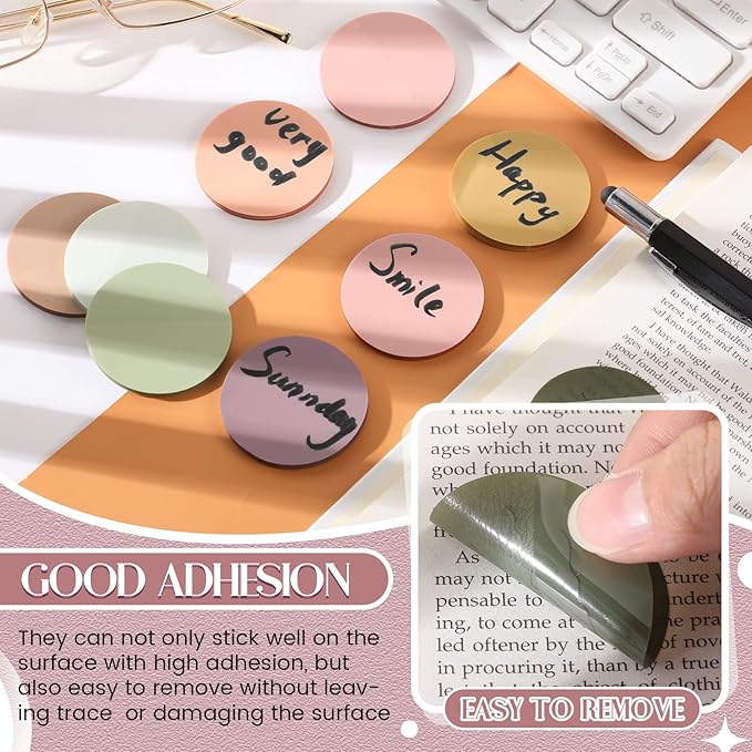 Sabary 500 Sheets Transparent Sticky Notes Round Translucent Sticky Notes Tabs Colorful Page Flags Stickers Clear Book Markers Bible Journaling Office Back to School Supplies(1.75 Inch,Colorful)
