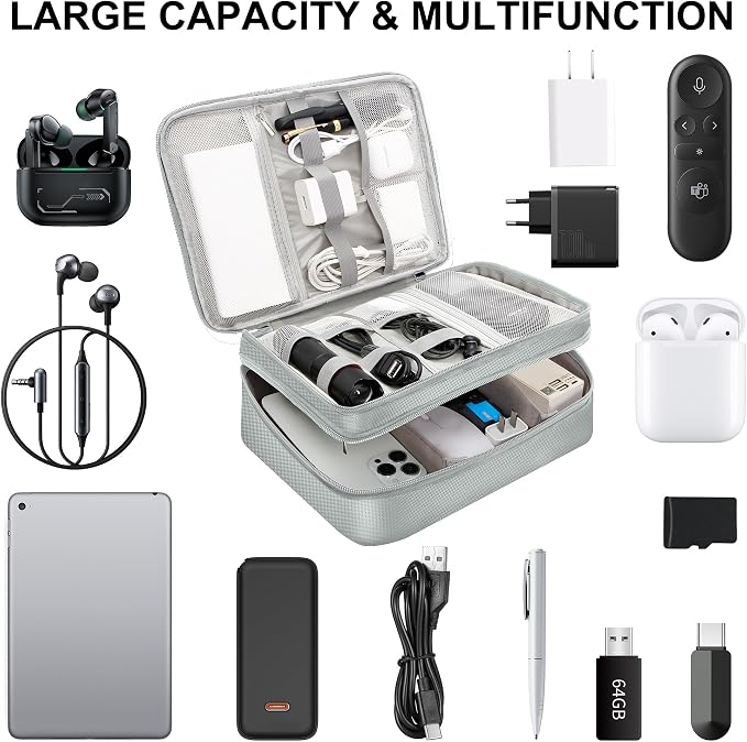 CILLA Electronic Organizer Travel Case, Travel Cord Organizer Case Portable Waterproof Cable Organizer Bag for Charger, Cord, USB, Power Bank, Earphone