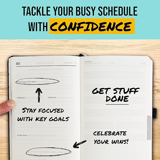 Get Stuff Done Productivity Planner, Daily, Weekly & Monthly Undated Agenda Planners for Full Focus and Goal Setting, Personal Organizers for Men & Women, 8.3" x 5.5"