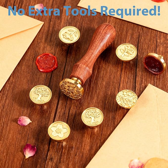 13 Pcs Wax Seal Stamp Kit 12 Pcs Sealing Wax Stamp Heads with Wooden Handle for Letter Wedding Party Invitations Gift Wrapping Encapsulation Greeting Cards Flower Floral