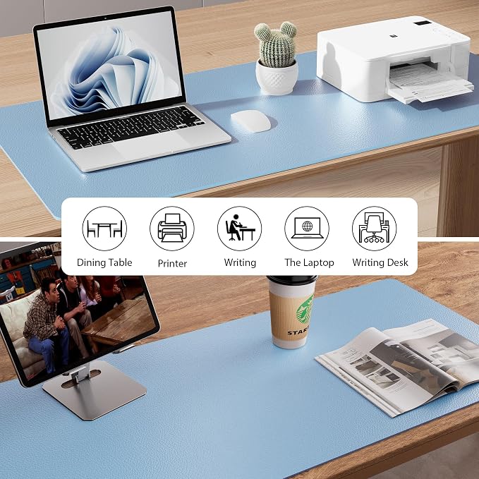 Aothia Faux Leather Desk Mat for Keyboard & Mouse (Sky Blue, 31.5" x 15.7") | Creates One Clean Surface For Your Keyboard, Mouse And Laptop, Helping Keep Your Workspace Organized Every Day