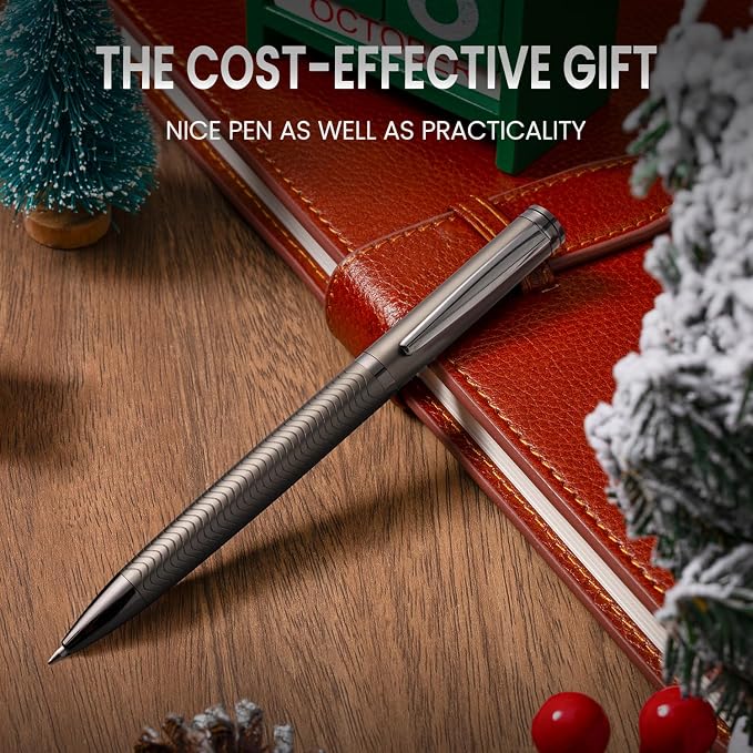 Origin-Joy Luxury Metal Pen Set, Professional Executive Heavy Nice Gift Pen with 3 Ballpoint Refills 1.0mm for Men (Gray, Twist & Wavy Fluted)