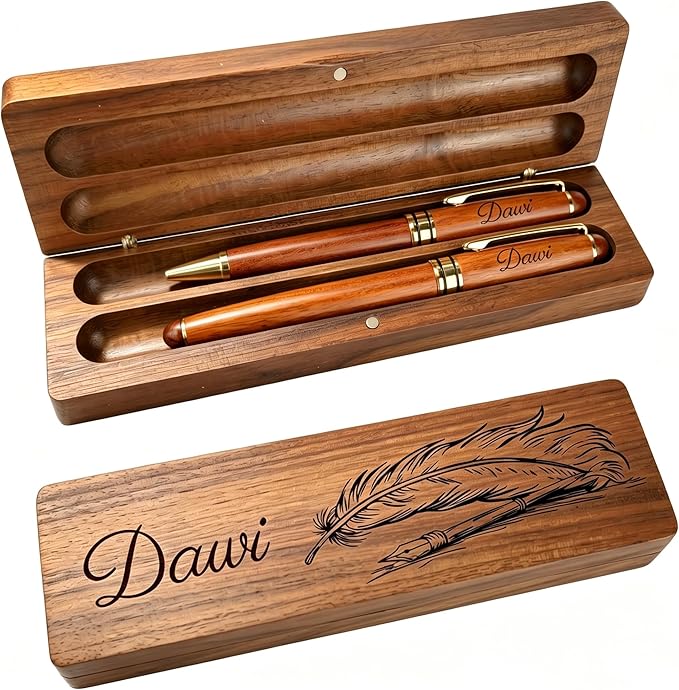 Personalized Engraved Ballpoint Pen & Wooden Case Set - Business Wood Pens Gifts for Boss, Doctors, Teachers, Students Ideal for Graduation, Promotion, or Birthday（Walnut）