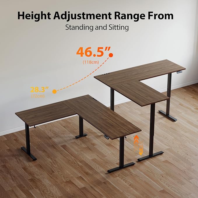 Agilestic L-Shaped Standing Desk Adjustable Height, Electric Corner Standing Desk, Sit Stand Up Desk, 75x61 inch Sit Stand Computer Table, Dark Walnut