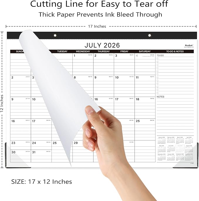 Desk Calendar 2026-2027 - 18 Months Desk Calendar 2026-2027, Jul 2026 - Dec 2027, 2026-2027 Calendar with 17" x 12" Thick Paper, Twin-Wire Binding & Hanger, Julian Dates