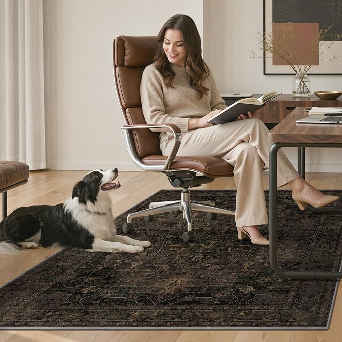 36"x48" Office Chair Mat for Hardwood Tile Floor, Under Desk Carpet Protector for Rolling Computer Chair Mat, Machine Washable Area Rug, Anti-Slip 1/5" Thick Low Pile Thin Vinyl Floor Mat, Brown