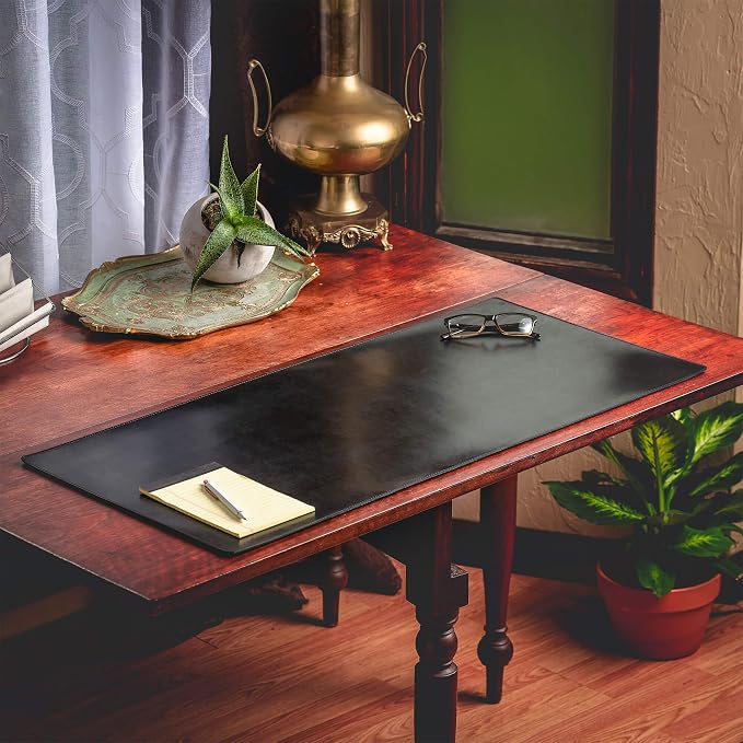 DACASSO Bonded Leather No Core Rollable Desk Mat/Pad - Luxury Leather Desk Blotter for Writing - Executive Desk Surface Protector - (Black, 36” x 17”)