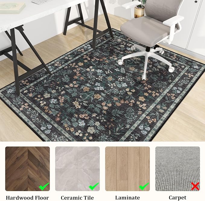 chakme Office Chair Mat for Hardwood Floor, 72"x48" Easy Glide Computer Desk Mat Protector for Rolling Chair Under Desk Rug Nonslip Backing, Machine Wash, (Floral)