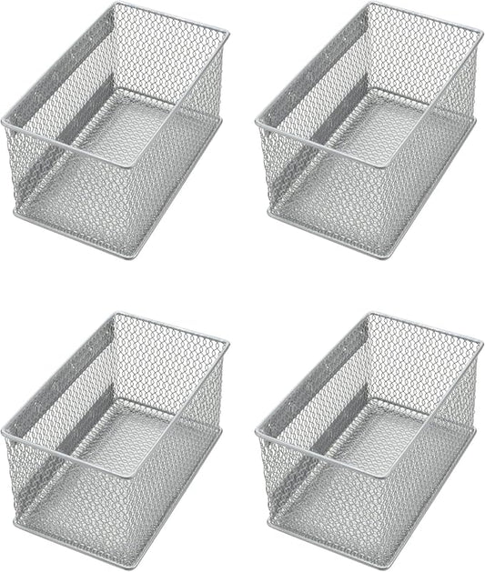 YBM HOME Magnetic Basket Storage Organizer with 16 Strong Magnets for Metal Desk, Fridge, Whiteboard, and Wall Locker Accessories, Medium (4-Pack)