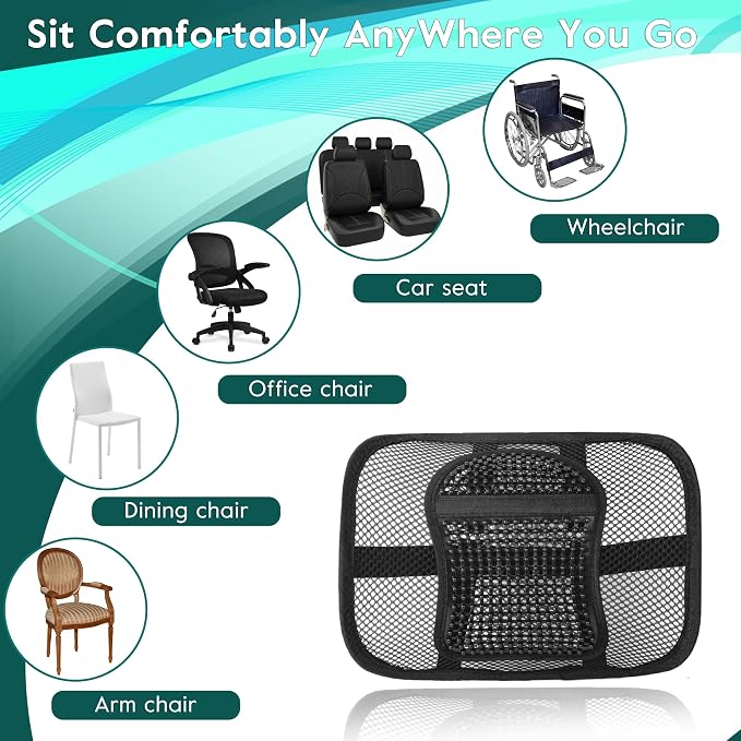 Samyoung 2 Pack Mesh Back Lumbar Support, Back Support Seat Cushion with Breathable Mesh for Office Chairs Car 12” x 16” | 12 x 16 Inch Breathable Double-Layer Mesh Back Support with Elastic Chair Strap & Support Beads for Firm, Comfortable Support