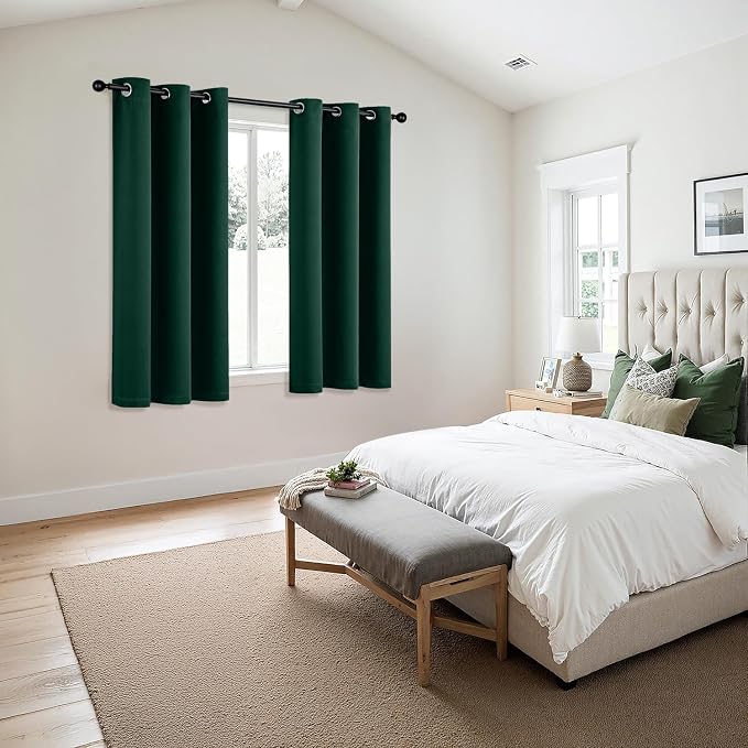 MIULEE Blackout Curtains for Bedroom Living Room 2 Panels, Thermal Insulated Room Darkening Drapes Grommet Noise Reducing Light Blocking Window Treatments 45 Inches Long 40x45 Inch Hunter Green