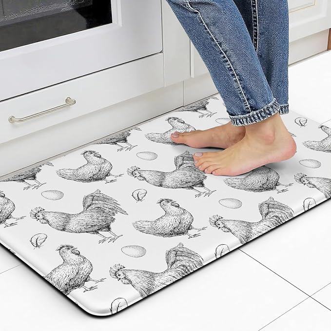 Farmhouse Chicken Kitchen Decor Mat, Cushioned Anti Fatigue Non-Slip | Farmhouse Chicken Pattern,Cushioned Comfort, Non-Slip Backing,Waterproof Surface, Easy Clean, Kitchen Sink,Laundry Room