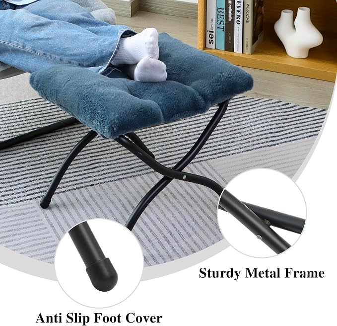 15"(H) Folding Ottoman, Foldable Footrest Stool, Portable Small Foot Stool for Couch, Collapsible Foot Rest Ottoman for Sofa, Accent Padded Ottomans for Living Room, Bedroom, Navy Blue