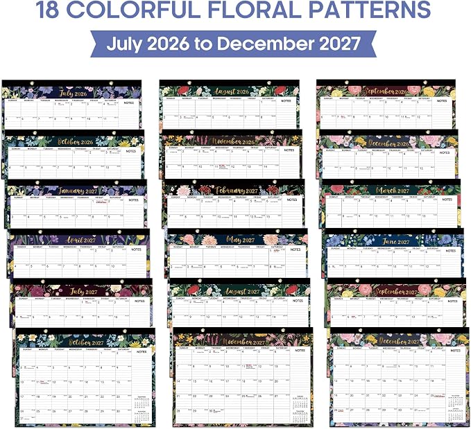 Desk Calendar 2026-2027, 18-Month Calendar Runs from July 2026 to December 2027, Large 17" x 12" Monthly Desktop & Wall Calendar for Home & Office - Midnight Garden