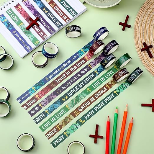24 Rolls Back to School Christian Washi Tape Gifts Bulk Graduation VBS Religious Scripture Stained Glass Bible Verse Washi Tape for Bible Journaling Crafting Students BibleStudy Stationery
