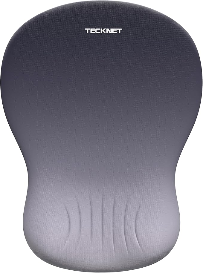 TECKNET Ergonomic Mouse Pad with Wrist Rest, Memory Foam Mousepad with Wrist Support, Smooth Surface, Middle Concave & Non-Slip Base for Laptop/PC, Pain Relief for Home Office Gaming, Gray