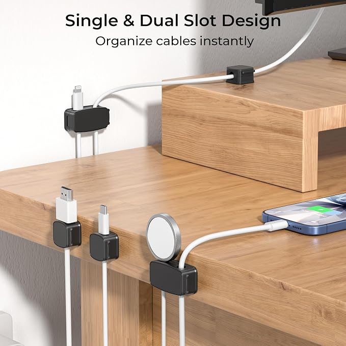 Basesailor 8Pack Magnetic Cable Clips Organizer,Cord Management Holder | Strong Adhesive Phone Charging Wire Keeper for Desk,Nightstand,Wall,Car,Desktop,Table,Home,Office