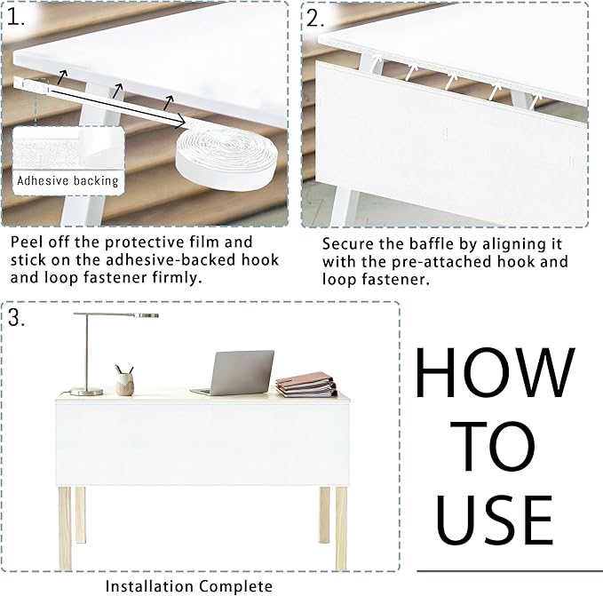 48" Under Desk Privacy Panel White Self-Adhesive Modesty Panel 600D Heavy Duty Desk Skirt Privacy Divider for Office Home or Standing Workstation Concealer Shield