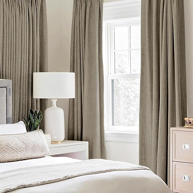 MIULEE 100% Blackout Linen Textured Curtains for Bedroom Solid Thermal Insulated Faux Linen Grommet Room Darkening Curtains & Drapes Luxury Decor for Living Room 52 x 96 Inch (2 Panels)