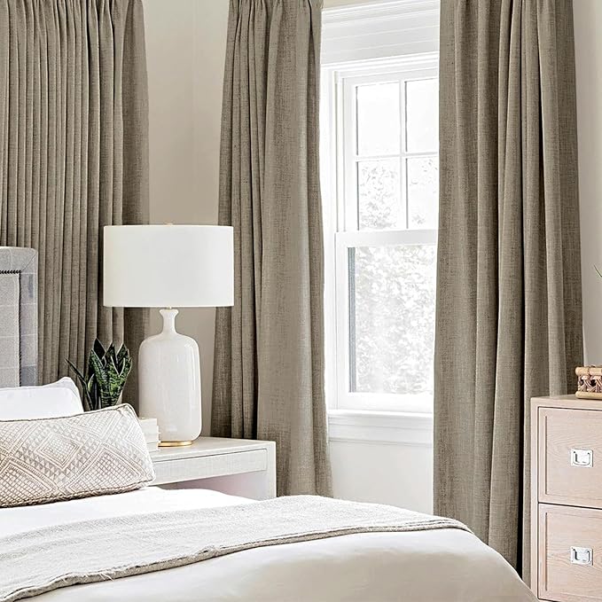 MIULEE 100% Blackout Linen Textured Curtains for Bedroom Solid Thermal Insulated Faux Linen Grommet Room Darkening Curtains & Drapes Luxury Decor for Living Room 52 x 63 Inch (2 Panels)