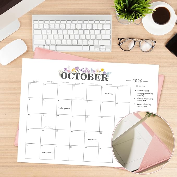 Desk Calendar 2026-2027 - 18 Month Desktop Calendars (Jan 2026–Jun 2027),Large 22x17 Monthly Calendar with Home & Office Floral Desk Pad Calendars (Pink, 22 * 17)