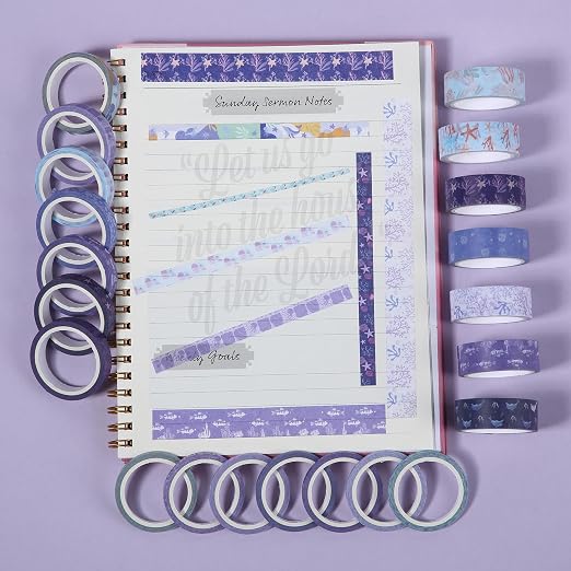 Mr. Pen- Washi Tape Set, 21 Rolls, Assorted Sizes, 5 Yards/Roll | Washi Tape for Scrapbook, Arts, Crafts, Journals and Planners, Tide & Bloom Design