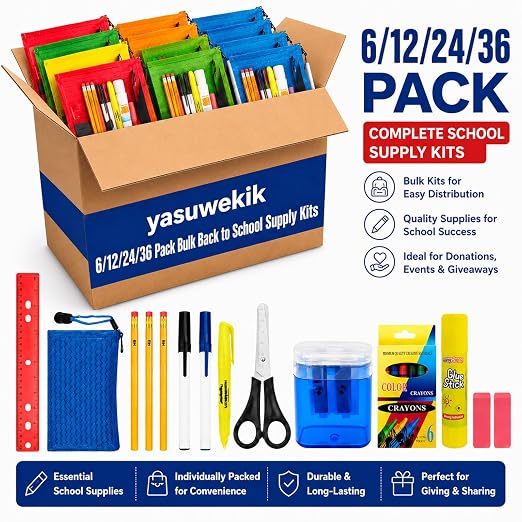 36 Pack School Supplies Bundle Bulk,Individually Wrapped Classroom Kits for Nonprofit Outreach,Community Support,Donation Campaigns and Group Distribution