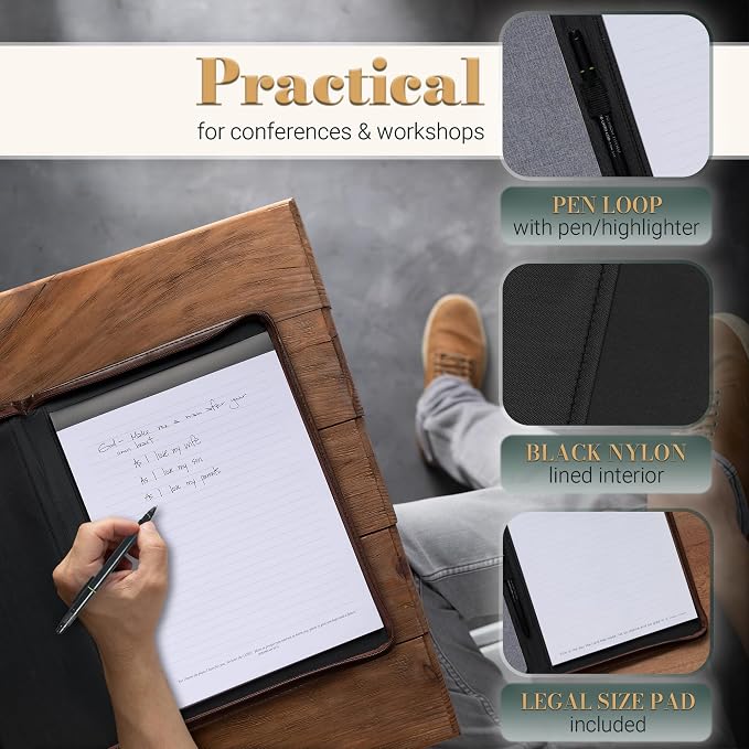 Christian Art Gifts Faithful Servant 2 Chronicles 15:7 Zippered Brown Faux Leather Padfolio/Portfolio Folder Notepad with Single Pen with Highlighter Tip for Notes