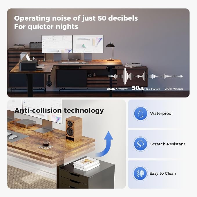 Agilestic Electric L Shaped Standing Desk 63 x 48 Inch with Power Outlet, Height Adjustable Corner Stand up Desk with Cable Management,Sit Stand Home Office Workstation with Splice Board, Rustic Brown