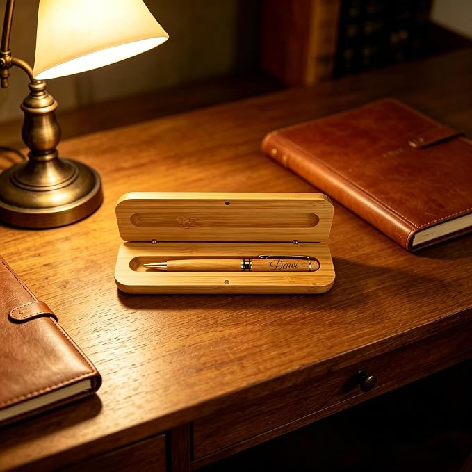 PPersonalized Engraved Ballpoint Pen & Wooden Case Set - Business Wood Pens Gifts for Boss, Doctors, Teachers, Students Ideal for Graduation, Promotion, or Birthday (Bamboo)