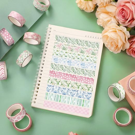 Gueevin 24 Rolls Watercolor Floral Washi Tape Set 15 mm Seasonal Flower Decorative Washi Tape for Craft Arts DIY Scrapbook Journaling Supplies Gift Wrapping(Garden)