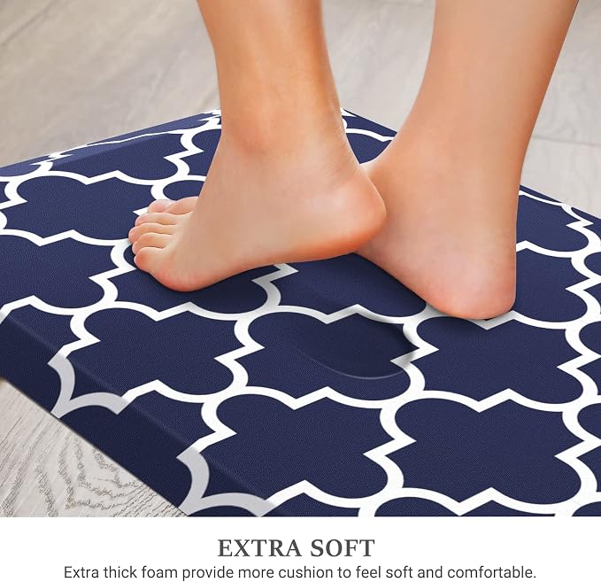 WISELIFE Kitchen Runner Rugs Anti-Fatigue mats,17.3"x 39",Non Slip Waterproof Ergonomic Comfort Mat for Kitchen, Floor Home, Office, Sink, Laundry,Blue
