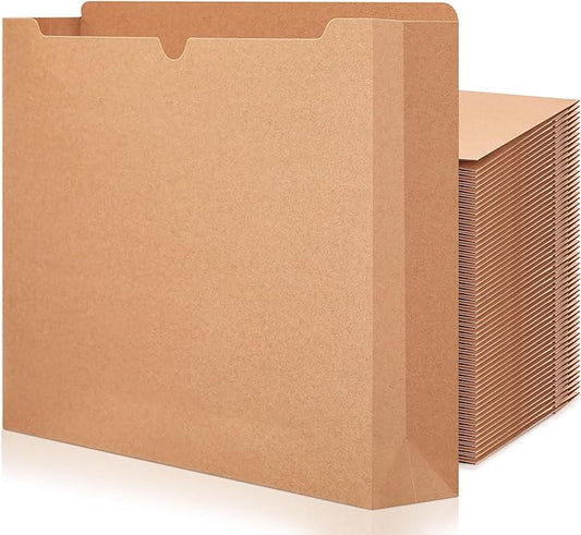 Zhehao 100 Pcs File Jackets Reinforced Straight Cut Tab Pocket Folders 2 Inch Expandable File Folder Expanding Paper Organizer with Tabs Expansion Pocket, Letter Size(Kraft Paper Color,Classic Style)