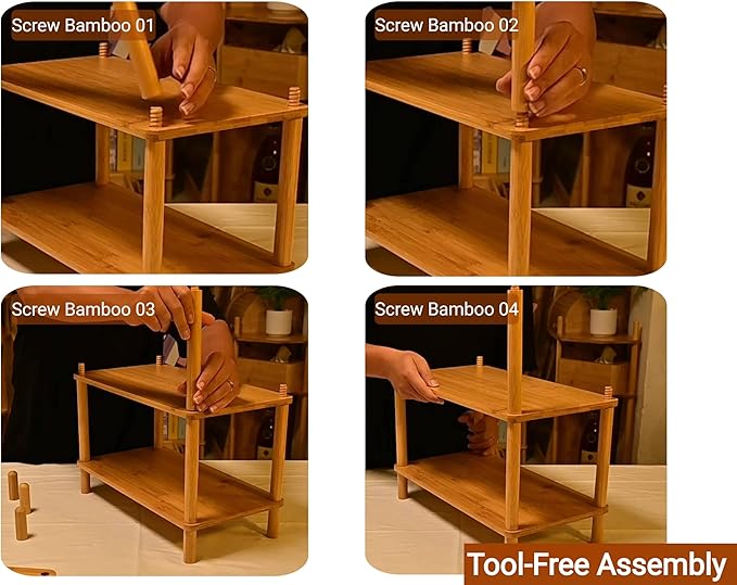 2-Tier Expandable Bamboo Desktop Organizer Shelf Kitchen Cabinet and Counter Riser Display Shelf for Top of Desk Home Office Bathroom Coffee Table Display Stand