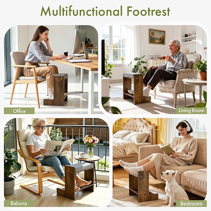 Adjustable Double Step Foot Rest Under Desk, Wooden Foot Stool for Office & Home with Cushioned Layers, Ergonomic Footrest for Desk, Leg Rest for Comfortable Sitting