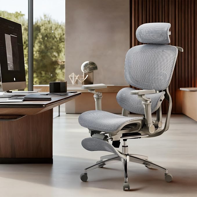 Furmax Ergonomic Office Chair, High Back Executive Chair with Heated Massage Lumbar Support, 6D Armrests, Adjustable Headrest & Footrest, Breathable Full-Mesh Design, Gray