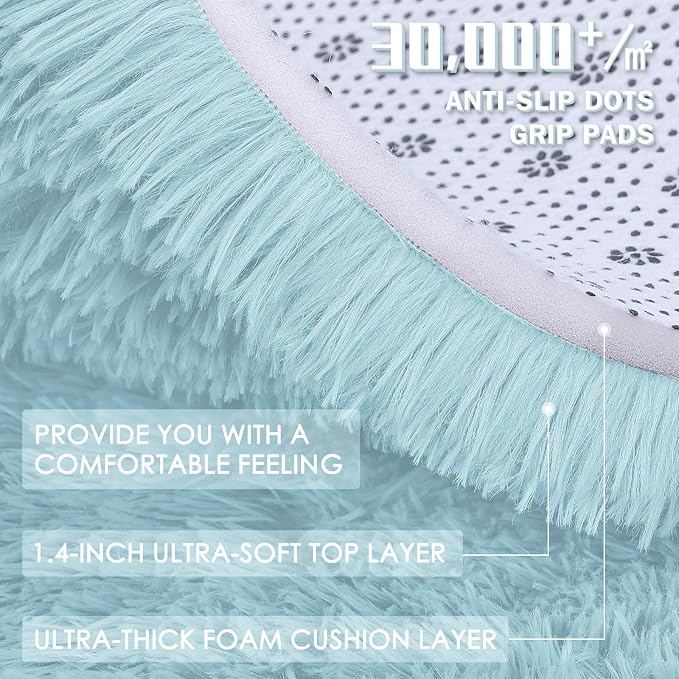 OLANLY 9x12 Machine Washable Large Area Rugs for Living Room, Bedroom, Soft Fluffy Shaggy Bedside Rug, Indoor Floor Carpet for Kids Girls and Boys, Dorms, Nursery, Home Decor Aesthetic, Light Blue
