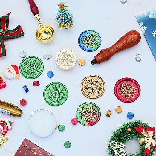 SWANGSA Merry Christmas Wax Seal Stamp Kit with 200pcs Sealing Wax Beads, Great for Christmas Cards, Invitations, Wine Packages, Gift Ideas
