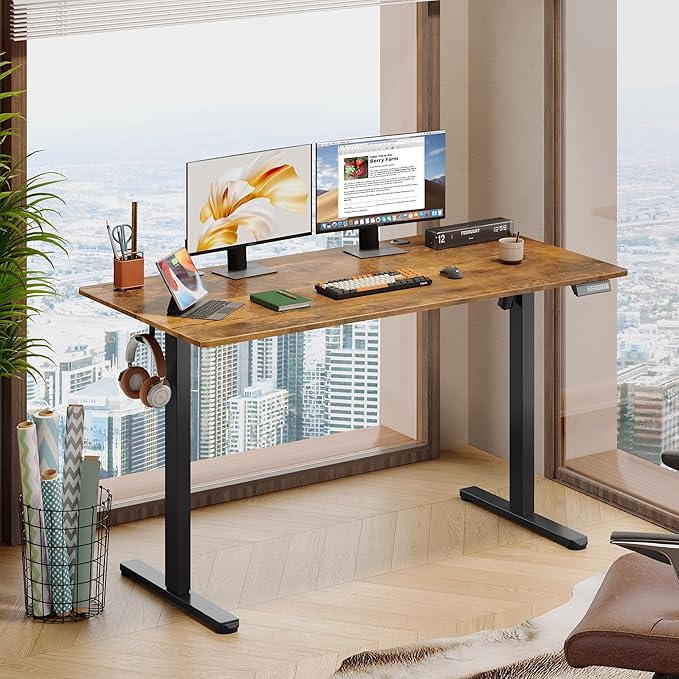 DEVAISE 55 Inch Standing Desk with Split Top, Ergonomic Computer Desk, Rustic Brown-1