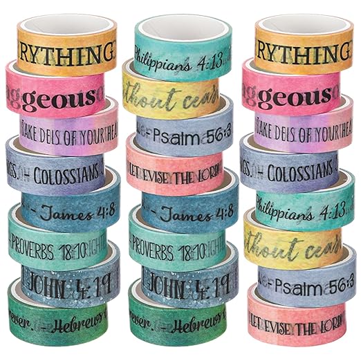 Janlaugh 24 Rolls Christian Washi Tape Gifts Bulk Religious Inspirational Scripture Supplies Rainbow Morandi Bible Verse Washi Tape for Bible Journaling Study Crafting Easter DIY Gifts
