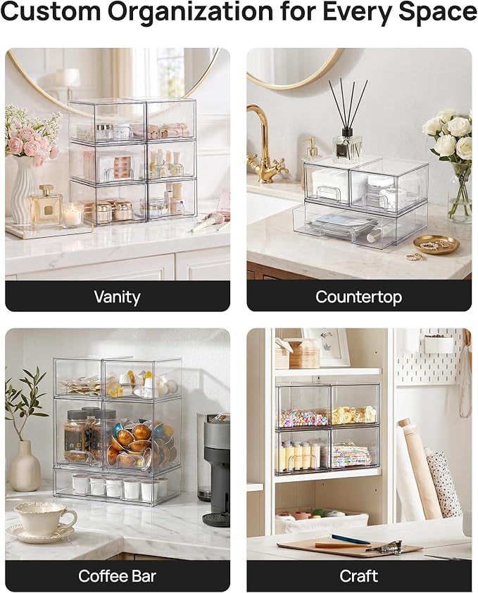 Vtopmart Stackable Storage Drawers Set of 7, Clear Plastic Organizer Bins for Baby Bottle, Beauty Supplies Storage, Ideal for Kichen Countertop, Vanity, Bathroom, Cabinet, Pantry Organization
